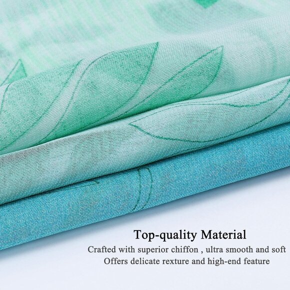 Women's Blue Green Fashion Lightweight Head Scarf Floral Print Chiffon Scarves - Picture 2 of 7